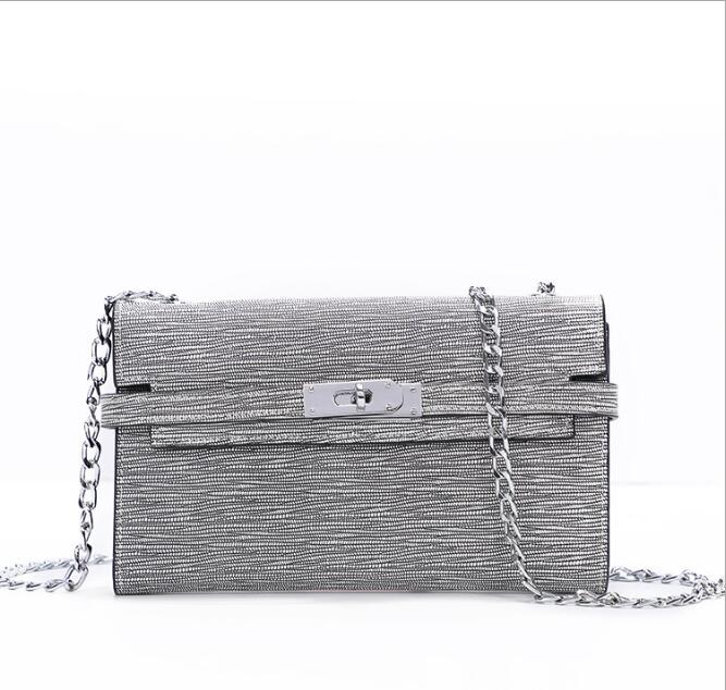 Idolra Simple Luxury Multicolor Stripe Silver Chain Shoulder Handbag