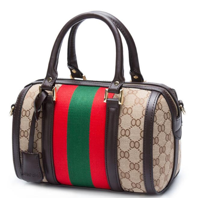 Idolra Fashionable Monogram Stripe Boston Shoulder Handbag