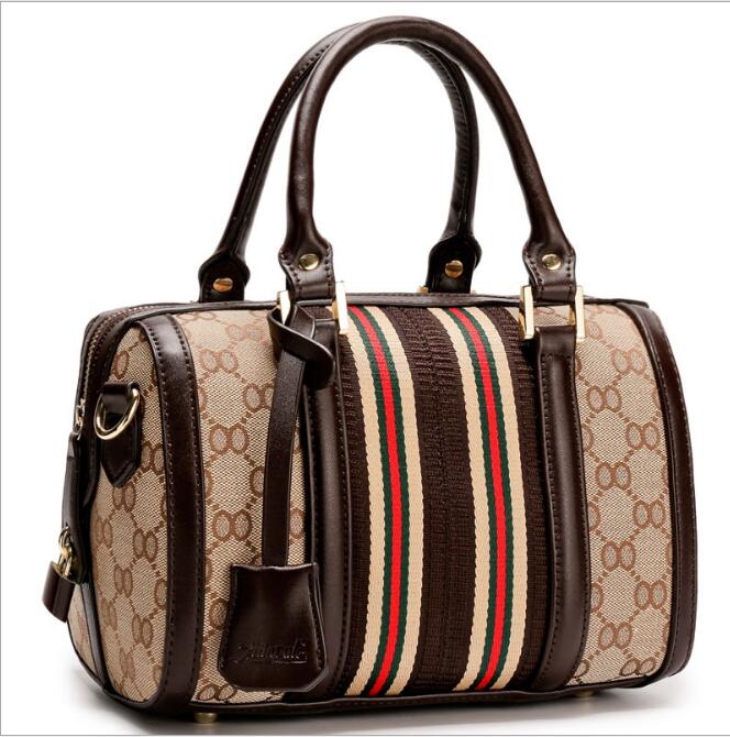Idolra Fashionabl Monogram Strpe Boston Shoulder Handbag