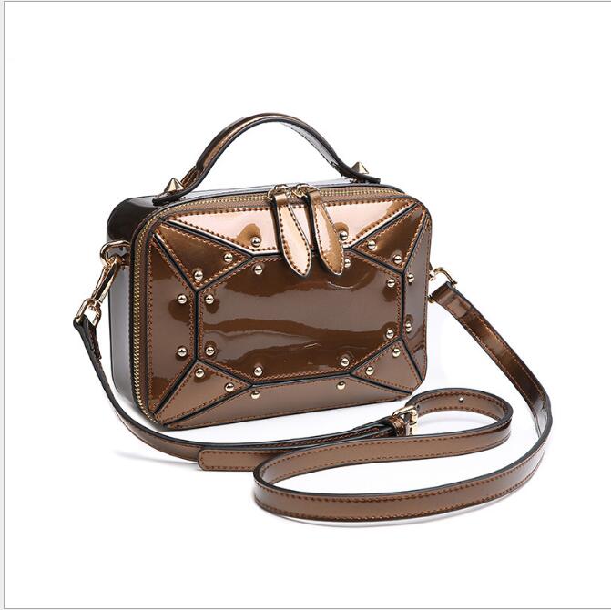 Idolra Unique Rivet Design Gold Wide Shoulder Strap Handbag