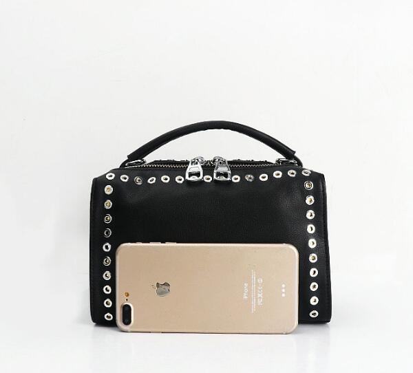 Idolra Unique Rivet Design Silver Chain Wide Shoulder Strap Handbag