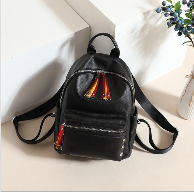 Idolra Modern Stylish Multicolor tassel pendandtTop Cow Leather Backpack Handbag
