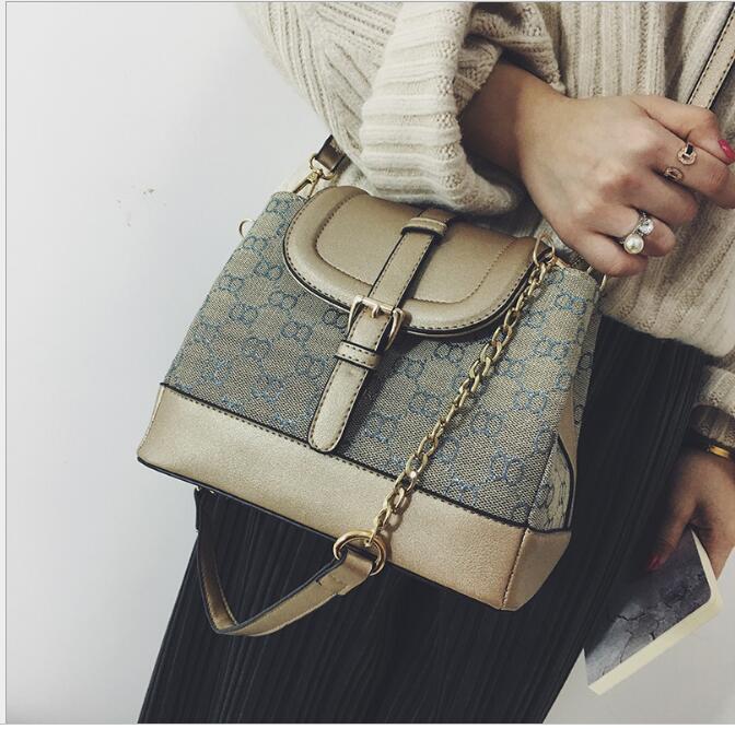 Idolra Fashionable Monogram Gold Chain Shoulder Handbag