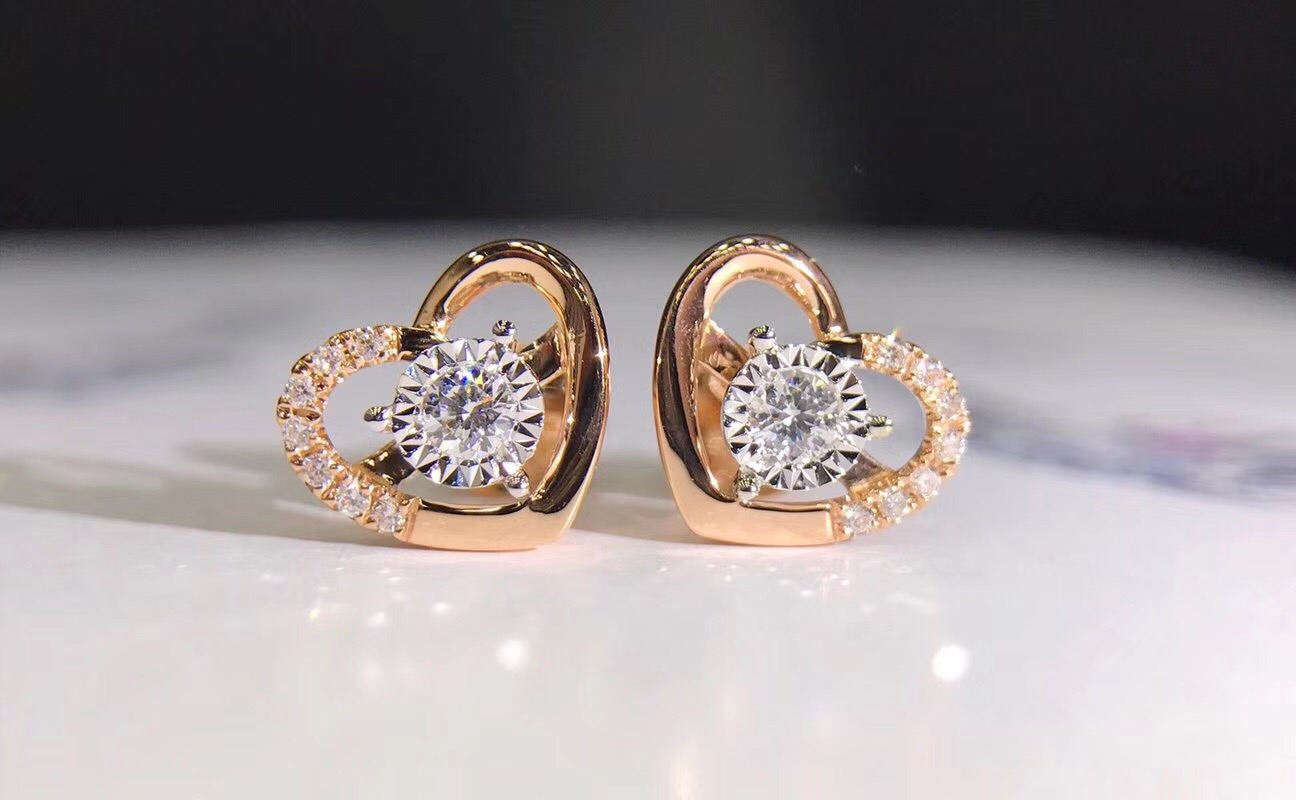 E00063 Heart Shaped Diamond Earrings in White Gold/Rose Gold