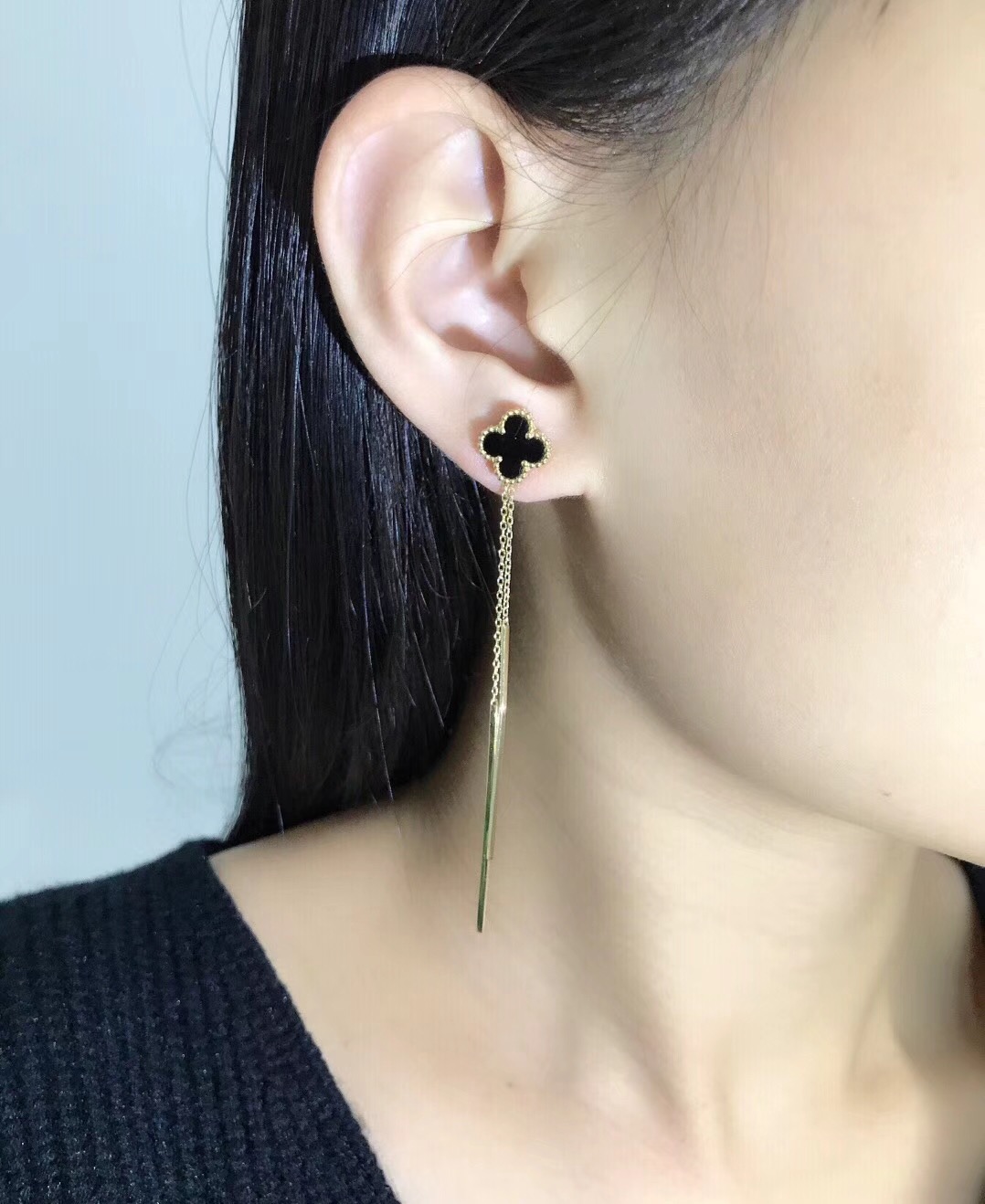 E00645 Black Agate Earrings in 18k Rose Gold/18k Gold