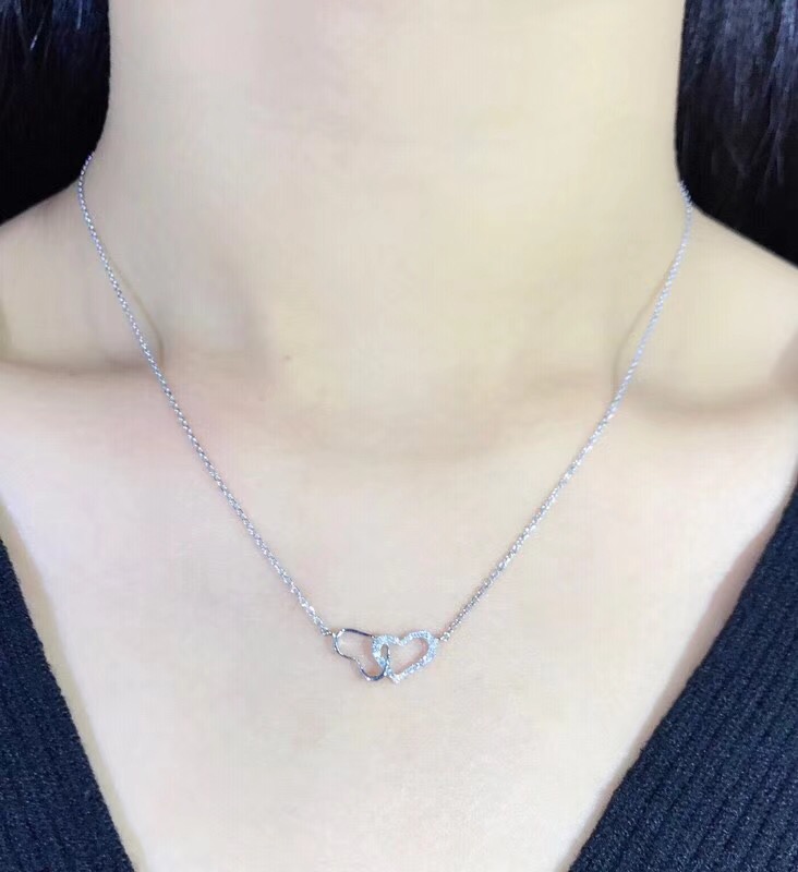 N00039S Heart-Shaped Diamond Necklace in 18k White Gold/18k Gold