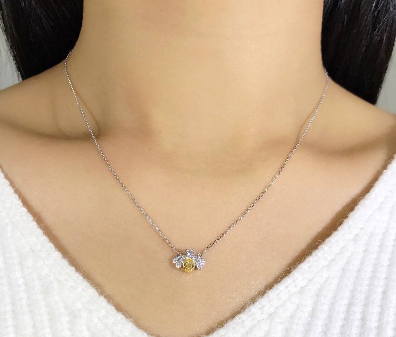 P00828 Bee Shaped Diamond Necklace in 18k White Gold